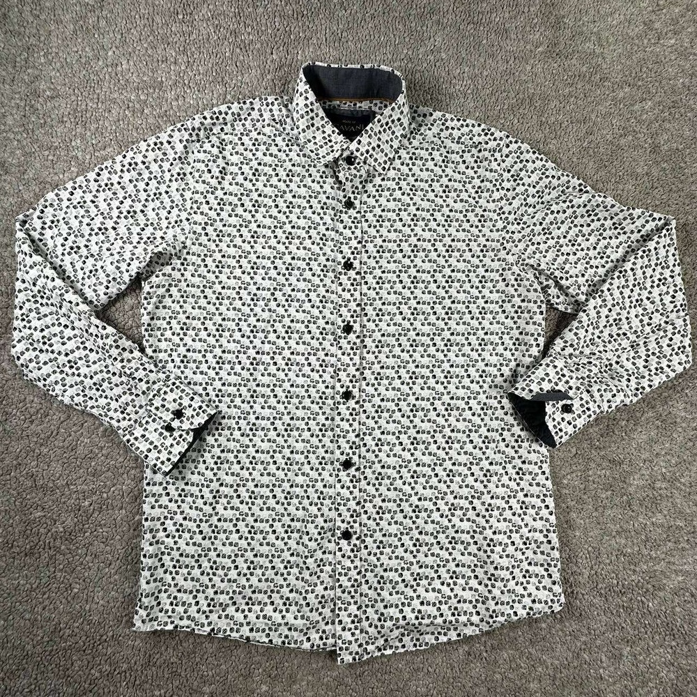 House of Cavani Mens White Geometric Rose Print Long Sleeve Button Down Shirt 40